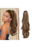 Extensie de coadă de cal cu șnur, cozi lungi ondulate stratificate din fibră sintetică, extensii de păr și peruci &icirc;n nuanța blond miere amestecată cu