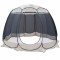 Pavilion tip cort pentru gradina, cadru otel, plasa poliester, bej si gri, 3.60x3.60x2.35 m, Jumi