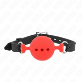 KINK - FULL SILICONE GAG 55 x 2 CM WITH 5 CM BALL SIZE L RED ADJUSTABLE 35-51 CM, KINK COLLAR &amp; GAG