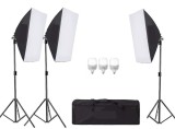 Cumpara ieftin Kit de 3 softboxuri, 3 trepiezi reglabili 200 cm, 3 becuri LED 25W, geanta de transport inclusa