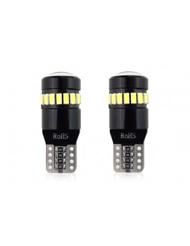 Set 2 bec led auto W5W Canbus T10 cu 18Smd cu lupa 12/24v Alb