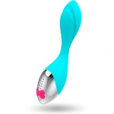 Mini Vibrator Silicon Reincarcabil USB, 7 Vibratii, Waterproof, Turcoaz/Argintiu, Stimulare Punct G, Silentios, HAPPY LOKY
