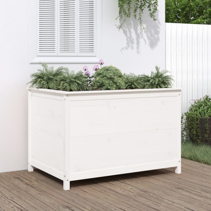 vidaXL Strat &icirc;nălțat de grădină, alb, 119,5x82,5x78 cm, lemn masiv pin 825311