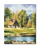 Tablou pictat manual peisaj din natura, Calmitate, 50x40cm ulei pe panza, gata de expus pe perete