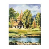 Tablou pictat manual peisaj din natura, Calmitate, 50x40cm ulei pe panza, gata de expus pe perete