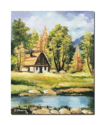 Tablou pictat manual peisaj din natura, Calmitate, 50x40cm ulei pe panza, gata de expus pe perete foto