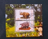 Mini-Coliță / Bloc 2 Timbre Malawi 2010 Faună Africană Rinocer și Hipopotam Ștampilat Lilongwe - A7X