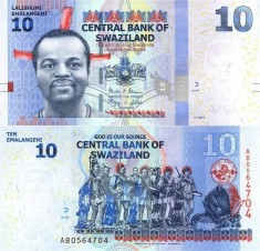 SWAZILAND ? bancnota ? 10 Emalangeni ? 2014 ? P-36b ? POLYMER ? UNC necirculata foto