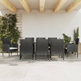 VidaXL Set mobilier de grădină, 9 piese, negru, poliratan și oțel