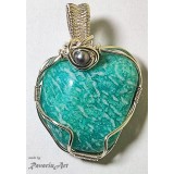 B83. Pandantiv Love comunicator, pe argintiu cu amazonit, Unicat, Lux