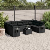 vidaXL Set canapele de grădină cu perne, 10 piese, negru, poliratan 3252942