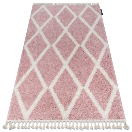 Covor Berber Troik A0010 roz si alb Franjuri shaggy, 80x250 cm