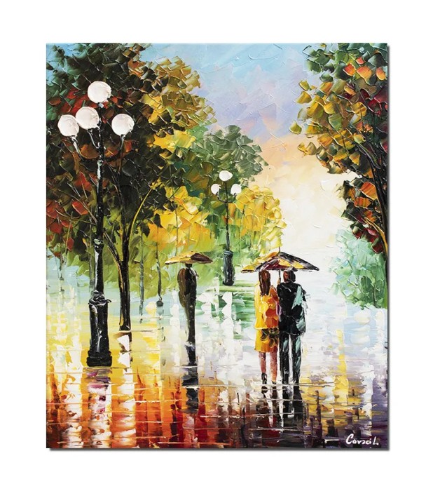 Tablou stilizat pictat manual, Impreuna pentru totdeauna, 60x50cm ulei pe panza
