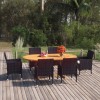 Set masa gradina 7 piese Gossi, poliratan negru, lemn acacia, perne incluse. Exterior, rezistent intemperii
