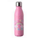 Sticlă Apă, Model Rainbow Unicorn, Roz, Capacitate 0,6L, Aluminiu, Oem