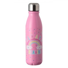 Sticla Apa, Model Rainbow Unicorn, Roz, Capacitate 0,6L, Aluminiu foto
