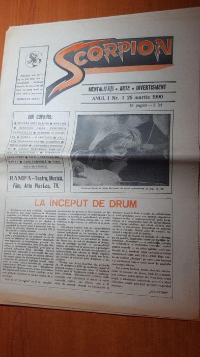 ziarul scorpion 25 martie 1990-anul 1,nr.1-prima aparitie a ziarului