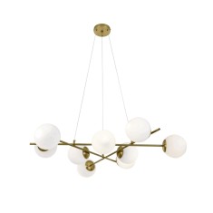 Lustra moderna, 9 globuri din sticla alba, culoare corp auriu, dulie E27, 68x68 CM