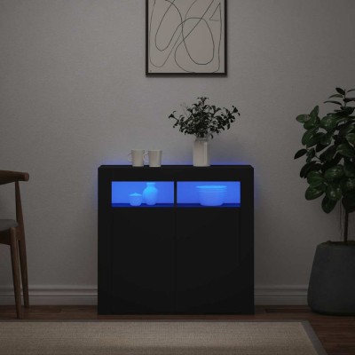 Servantă cu lumini LED, negru, 80x35x75 cm foto