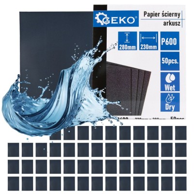 Set hartie abraziva pe baza de apa, 230 x 280 mm, P600, 50 bucati, Geko G78490 foto
