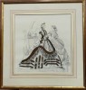 Două doamne &icirc;n salon, modă victoriană, peniţă şi acuarelă (sec. XIX), Scene gen, Acuarela, Realism