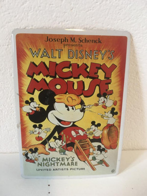 * Carte postala metalica cu Mickey Mouse imagine vintage Walt Disney&amp;#039;s 14.5x10cm foto