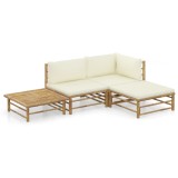 VidaXL Set mobilier de grădină, cu perne alb crem, 4 piese, bambus 3058189