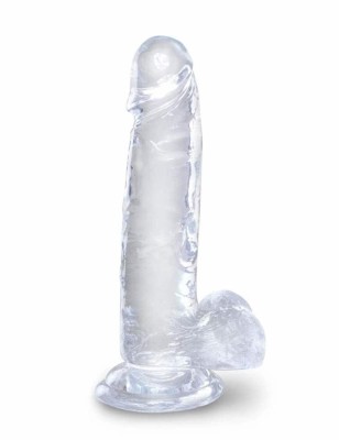 Dildo Realistic Cu Testicule King Cock, Transparent, 17.5 cm foto
