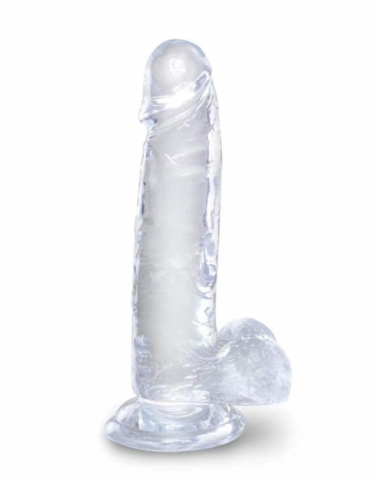 Dildo Realistic Cu Testicule King Cock, Transparent, 17.5 cm