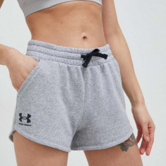 Under Armour pantaloni scurti femei, culoarea gri, melanj, high waist