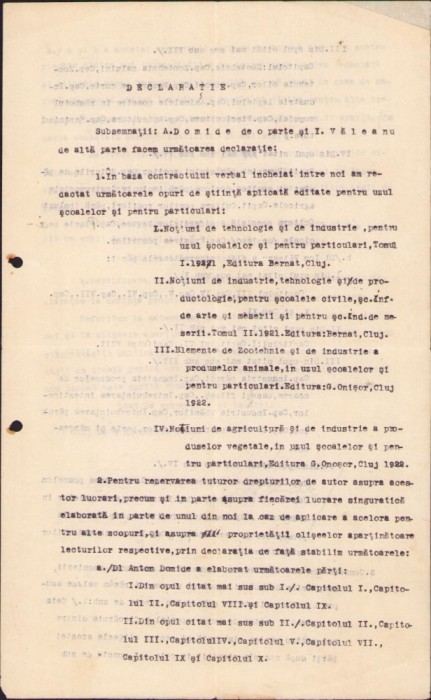 A1231 Declarație de asociere drept coautori de manuale școlare rom&acirc;nești semnată olograf de profesorii A. Domide și I. Văleanu, 1922, Cluj