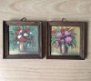 Lot de 2 miniaturi, tablouri cu flori, Ulei, Altul