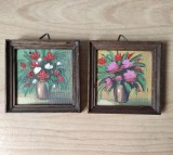 Lot de 2 miniaturi, tablouri cu flori