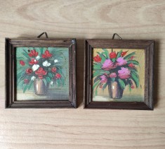 Lot de 2 miniaturi, tablouri cu flori