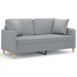 Canapea cu 2 locuri cu pernute, gri deschis, 140 cm, textil