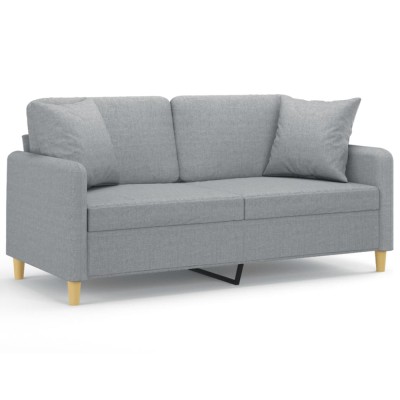 Canapea cu 2 locuri cu pernute, gri deschis, 140 cm, textil foto
