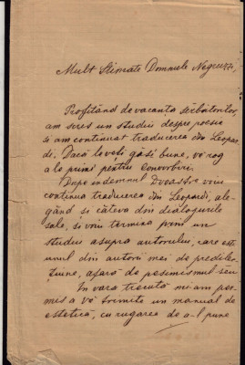 Negruzzi - Epistolar. Scrisoarea din 1894 dela Mihail Strajan, la Conv. Literare foto