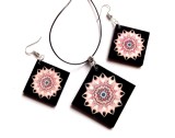 Set bijuterii lemn cu mandala 42897, Set bijuterii handmade