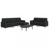 VidaXL Set de canapele cu taburet, 3 piese, negru, textil