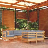 vidaXL Set mobilier grădină cu perne, 10 piese, gri, lemn masiv pin 3096772