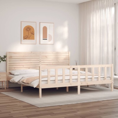 Cadru de pat cu tăblie Super King Size, lemn masiv foto