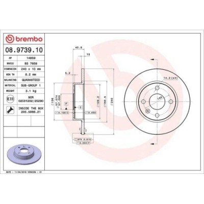 Set disc frana Opel Corsa C (X01) 09.00-12.12, Tigra Twintop (X04) 06.04-12.10, Spate, 240X10mm, plin, BREMBO foto
