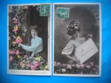 HOPCT 1725 FEMEI..FEMEI-TCV-ROMANTICA-FRANTA-LOT 2 CARTI POSTALE VECHI-CIRCULATE