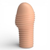 Manșon pentru penis PRETTY LOVE Hoytt, pentru &icirc;ngroșare și stimulare intensă, texturat, cu striații, culoarea pielii, 9 cm