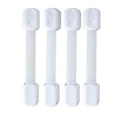 Set 4 sisteme de siguranta copii, ajustabile, blocator usi, sertare dulap, adeziv puternic, alb, 19 cm