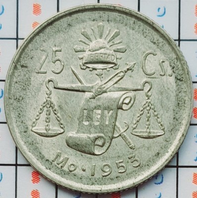 Mexic 25 Centavos 1953 argint - km 443 - A032 foto