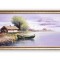 Tablou apus de soare in Delta Dunarii pictat manual inramat, 85x45cm ulei pe panza, rama din lemn, Geo Ungureanu