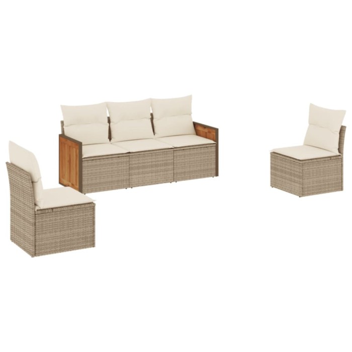 Set canapele de gradina cu perne, 5 piese, bej, poliratan