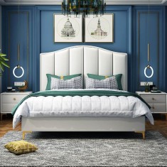 Pat Musset 160x190 cm Tapitat Catifea Nuanta Crem Somiera Inclusa (cod 6607)