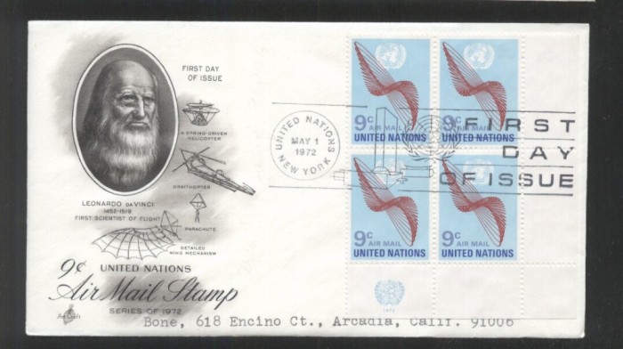 UN New York 1972 Airmail definitives Mi.245 x 4 FDC UN.159